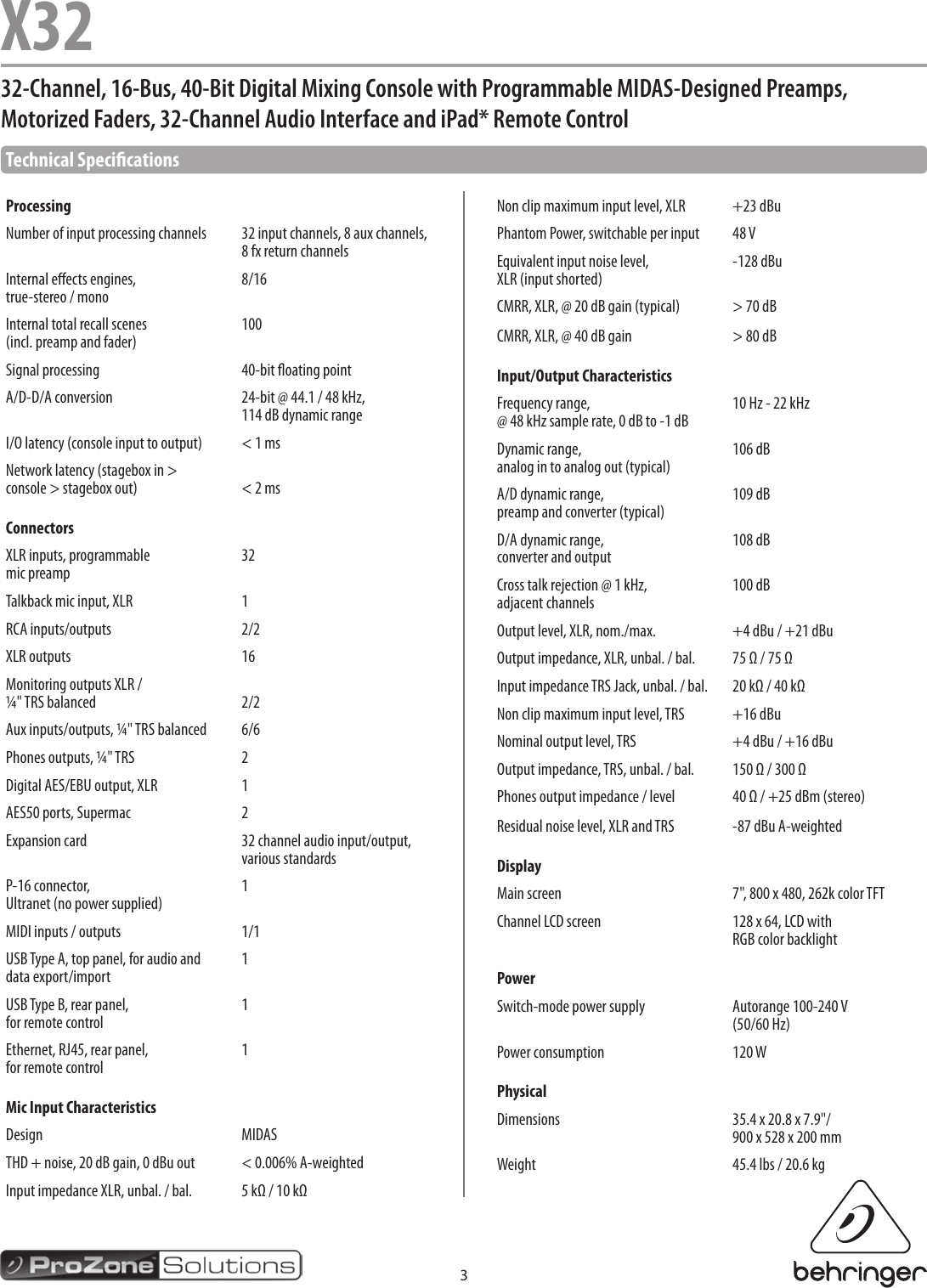Page 3 of 5 - Behringer Behringer-X32-Tp-Specification-Sheet- DIGITAL MIXER X32 Behringer-x32-tp-specification-sheet