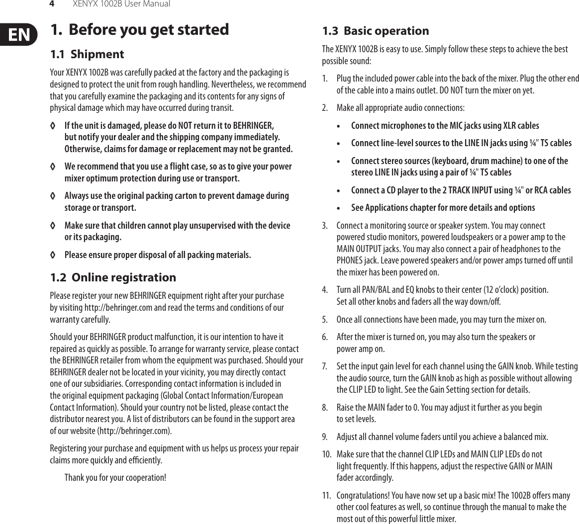 Page 4 of 12 - Behringer Behringer-Xenyx-1002B-Users-Manual- XENYX 1002B  Behringer-xenyx-1002b-users-manual