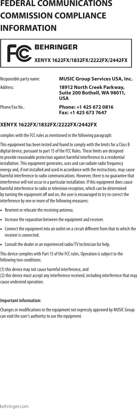 Page 12 of 12 - Behringer Behringer-Xenyx-1832Fx-Users-Manual- XENYX1622FX/1832FX/2222FX/2442FX  Behringer-xenyx-1832fx-users-manual