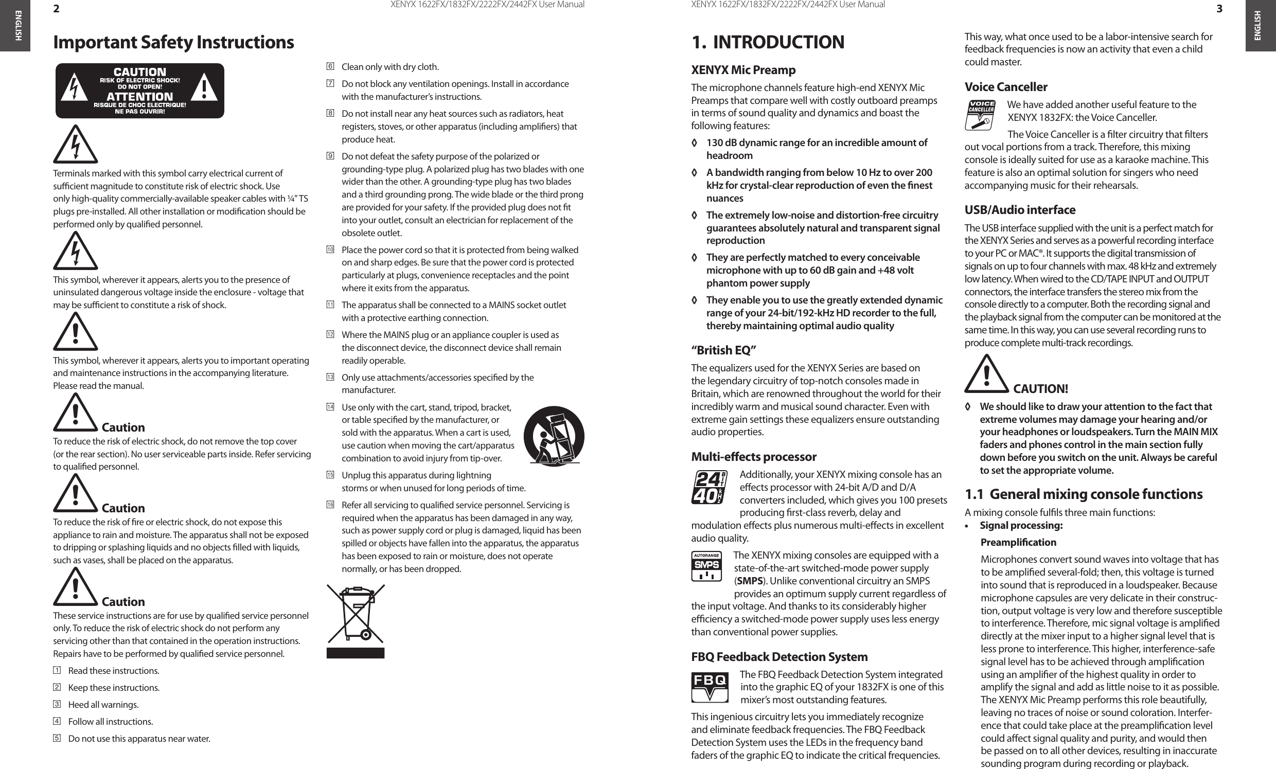 Page 2 of 12 - Behringer Behringer-Xenyx-1832Fx-Users-Manual- XENYX1622FX/1832FX/2222FX/2442FX  Behringer-xenyx-1832fx-users-manual