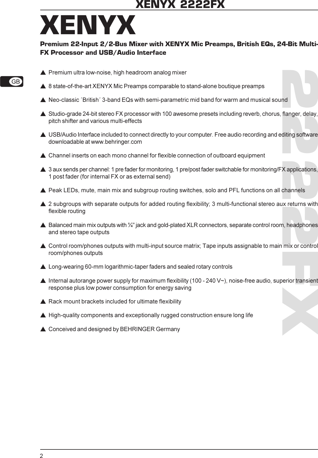 Page 2 of 5 - Behringer Behringer-Xenyx-2222Fx-Users-Manual- 2222FX_TECH_INFO_Rev_A.pmd  Behringer-xenyx-2222fx-users-manual