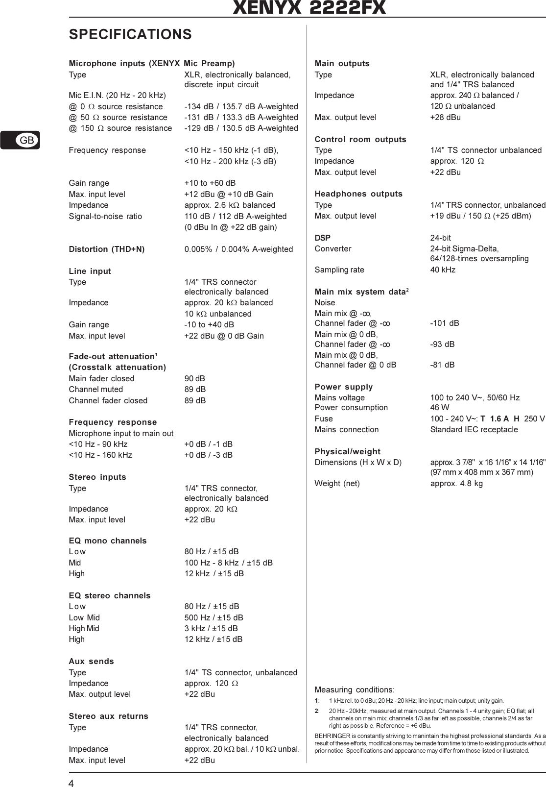 Page 4 of 5 - Behringer Behringer-Xenyx-2222Fx-Users-Manual- 2222FX_TECH_INFO_Rev_A.pmd  Behringer-xenyx-2222fx-users-manual