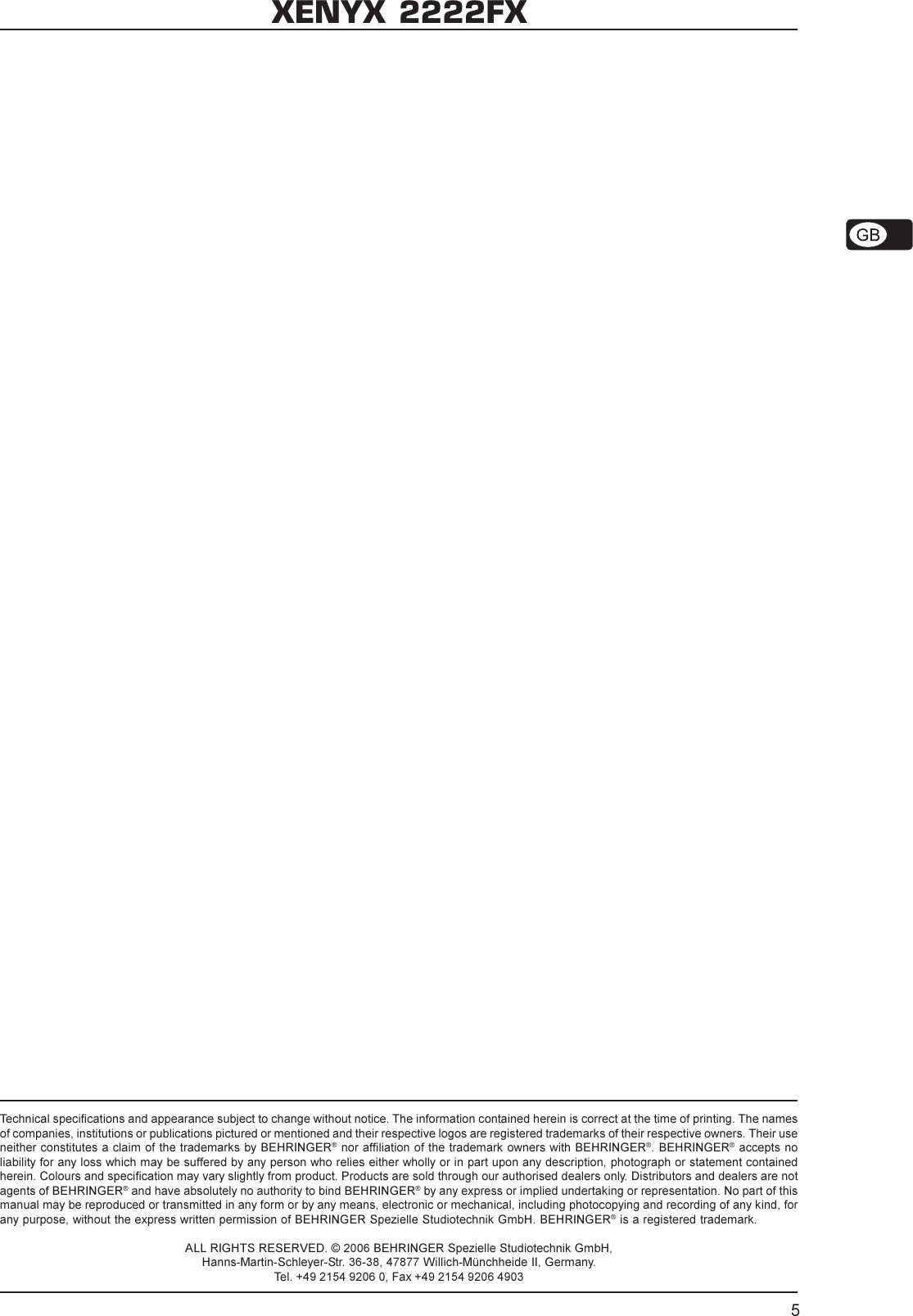 Page 5 of 5 - Behringer Behringer-Xenyx-2222Fx-Users-Manual- 2222FX_TECH_INFO_Rev_A.pmd  Behringer-xenyx-2222fx-users-manual