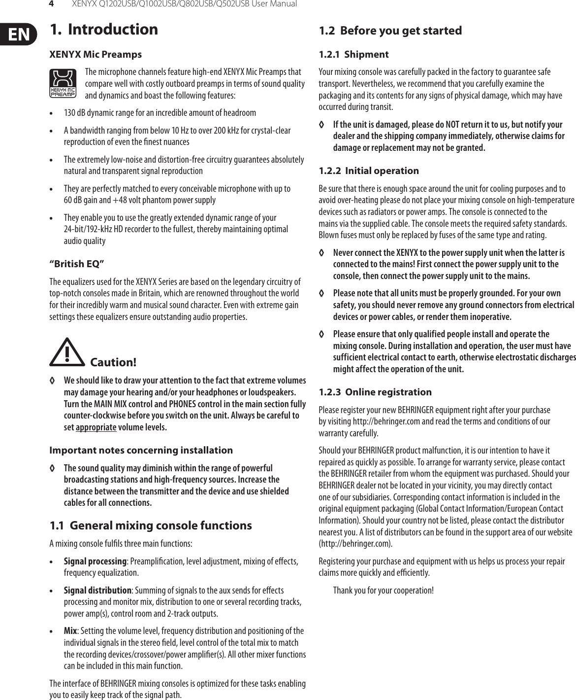Page 4 of 12 - Behringer Behringer-Xenyx-Q1002Usb-Users-Manual- Q1202USB/Q1002USB/Q802USB/Q502USB  Behringer-xenyx-q1002usb-users-manual