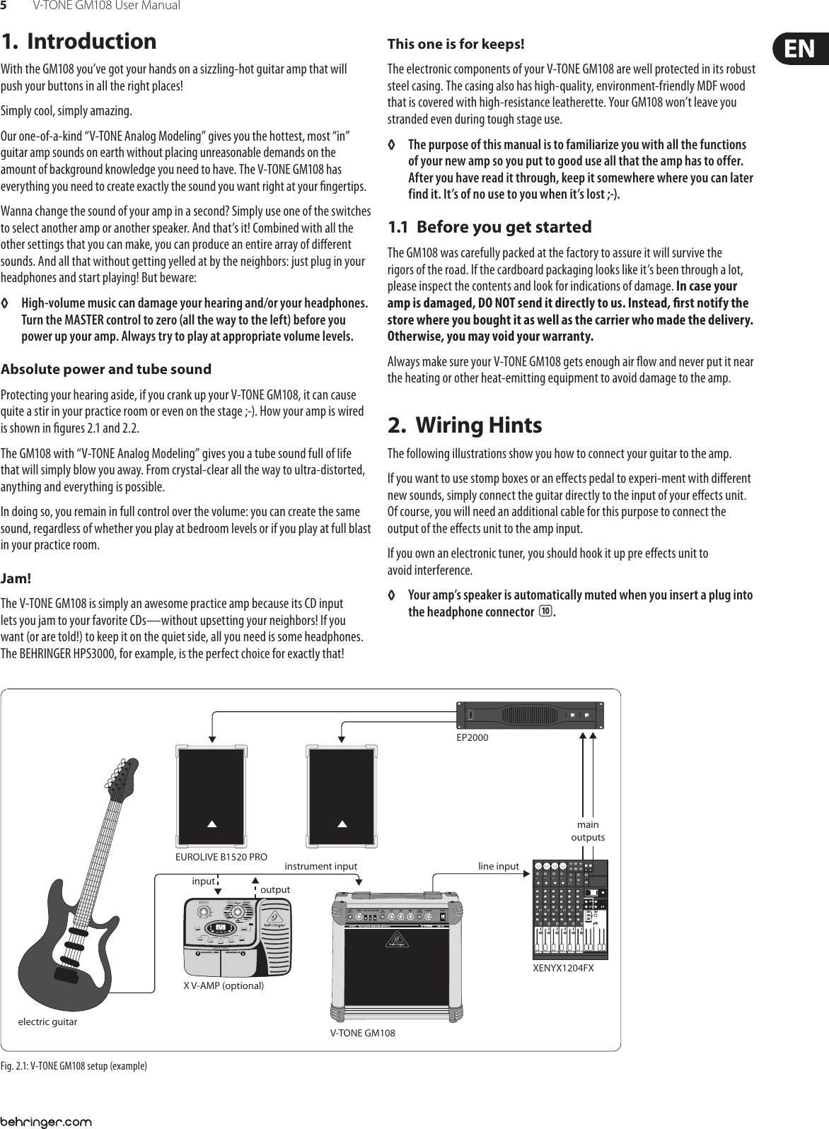 Page 5 of 12 - Behringer GM108 V-TONE User Manual  To The 037a1abc-4482-4853-a9f9-1158682e4380
