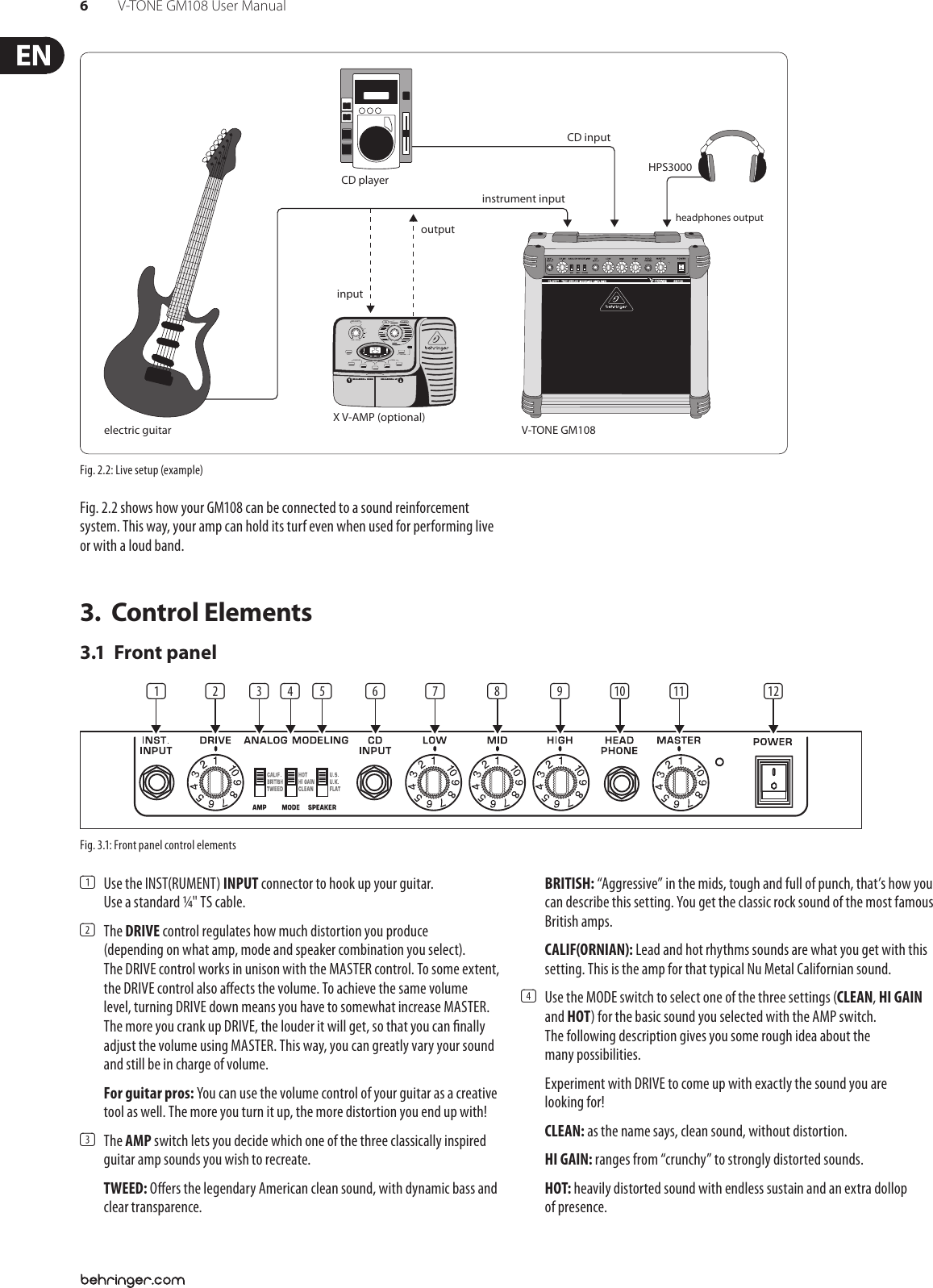 Page 6 of 12 - Behringer GM108 V-TONE User Manual  To The 037a1abc-4482-4853-a9f9-1158682e4380