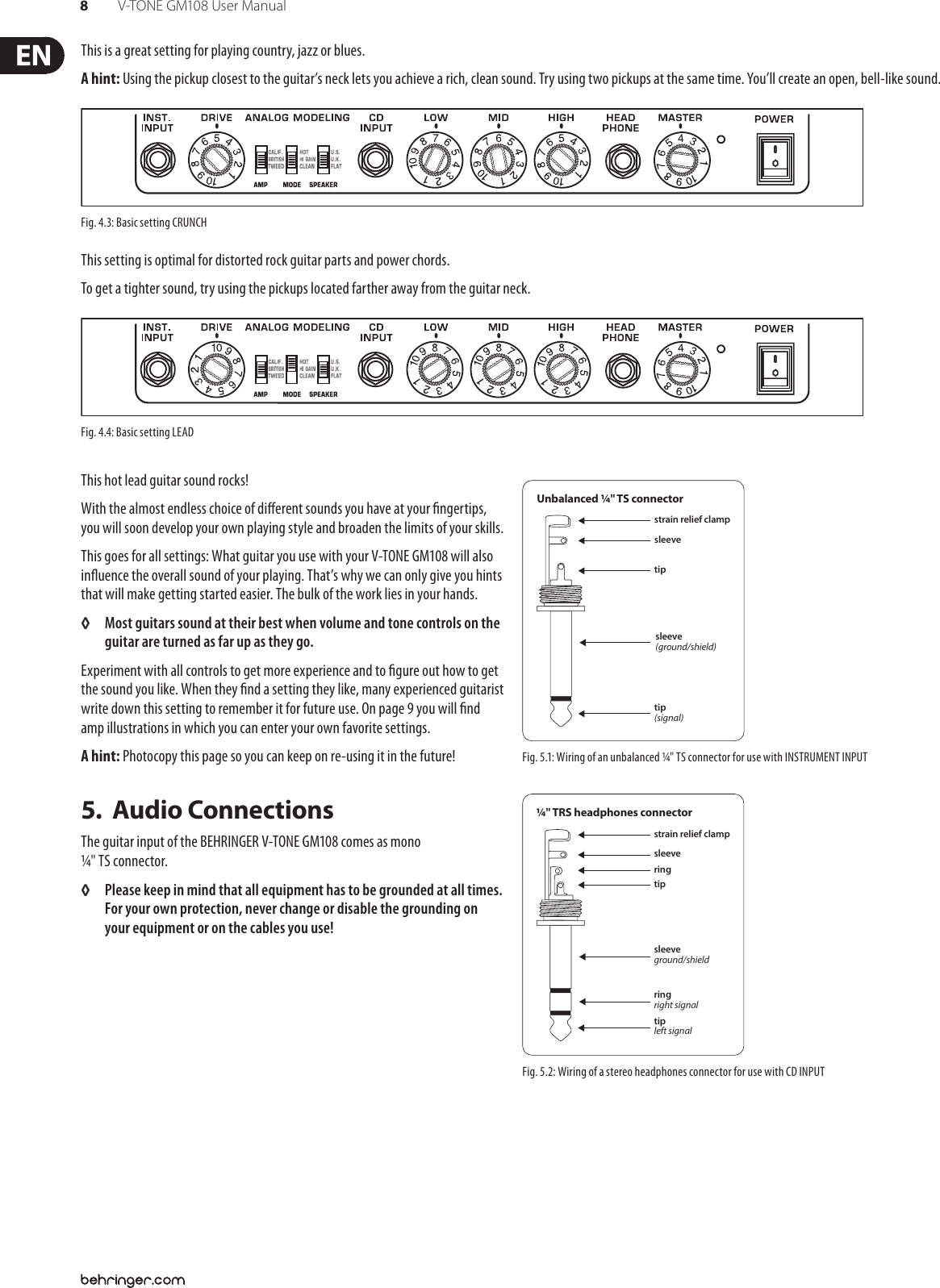 Page 8 of 12 - Behringer GM108 V-TONE User Manual  To The 037a1abc-4482-4853-a9f9-1158682e4380