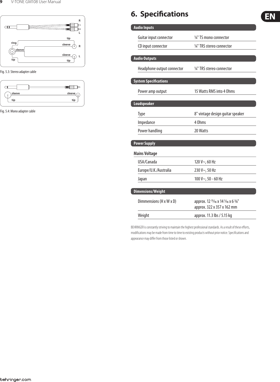 Page 9 of 12 - Behringer GM108 V-TONE User Manual  To The 037a1abc-4482-4853-a9f9-1158682e4380