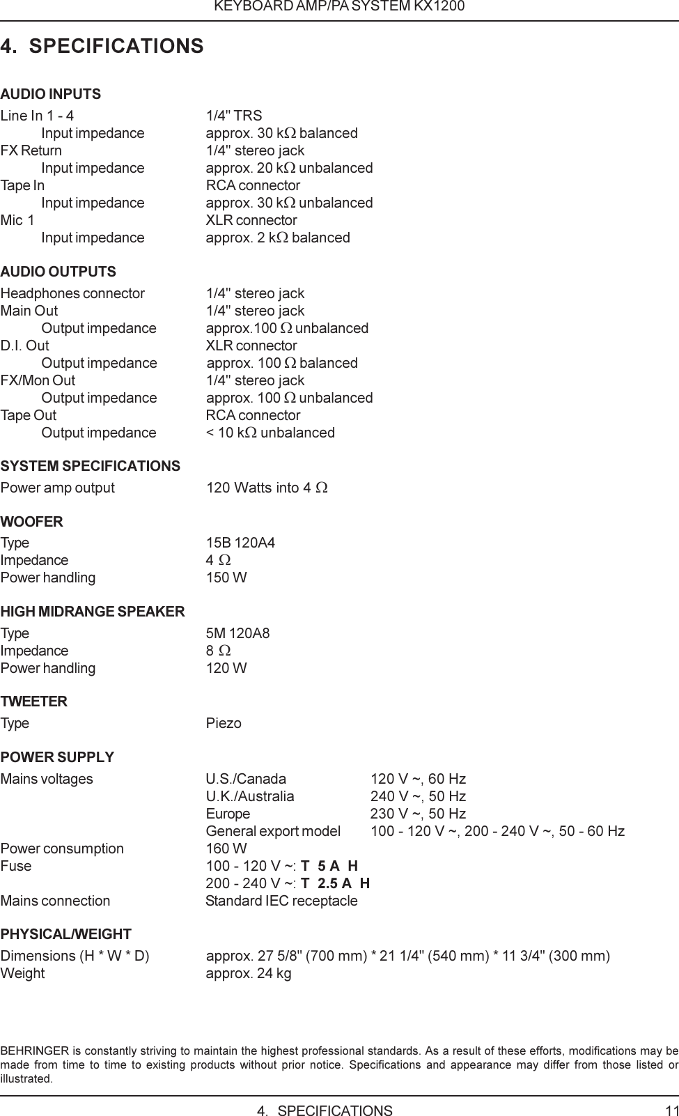 Page 11 of 12 - Behringer KX1200 DATA-MANFULL_KX1200_ENG_Rev. B.p65 User Manual  To The 0c90fc38-e5e2-4109-8f7c-83b48de6382a