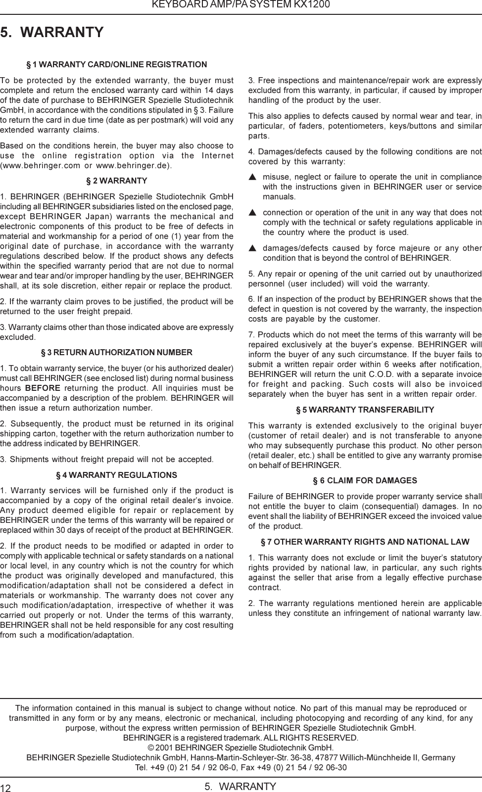 Page 12 of 12 - Behringer KX1200 DATA-MANFULL_KX1200_ENG_Rev. B.p65 User Manual  To The 0c90fc38-e5e2-4109-8f7c-83b48de6382a