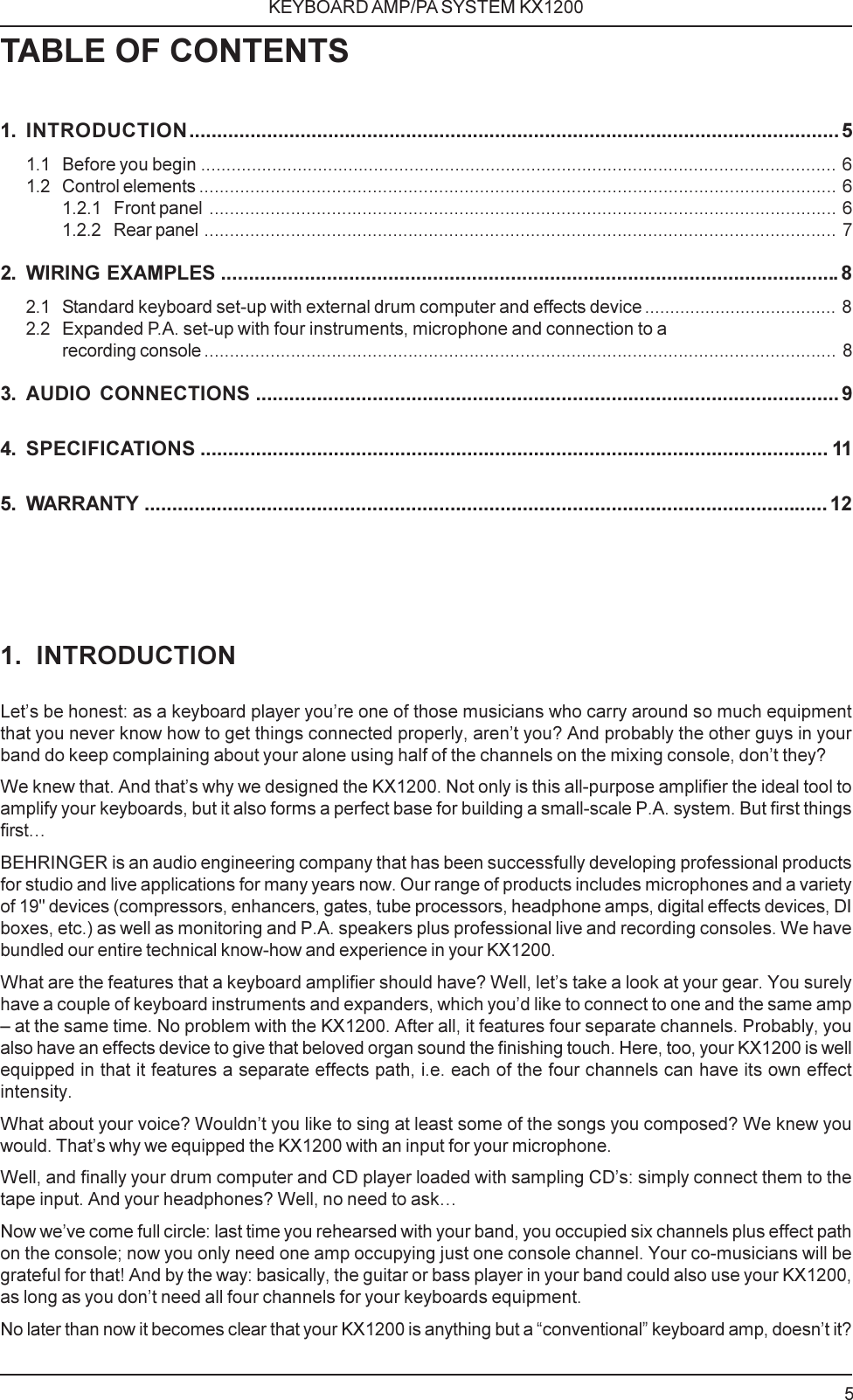 Page 5 of 12 - Behringer KX1200 DATA-MANFULL_KX1200_ENG_Rev. B.p65 User Manual  To The 0c90fc38-e5e2-4109-8f7c-83b48de6382a