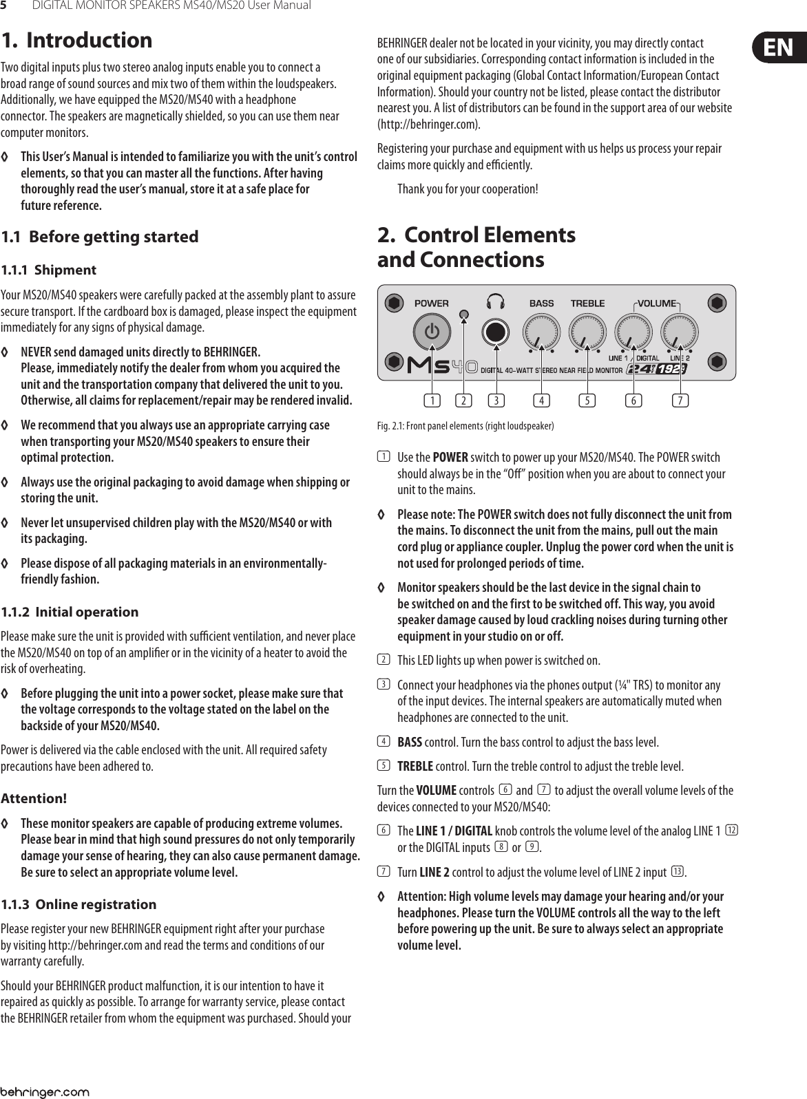 Page 5 of 9 - Behringer MS40 P0274 (MS40/MS20) User Manual To The A89900ea-3ed5-49a6-8907-b3d2fe0ad2dd