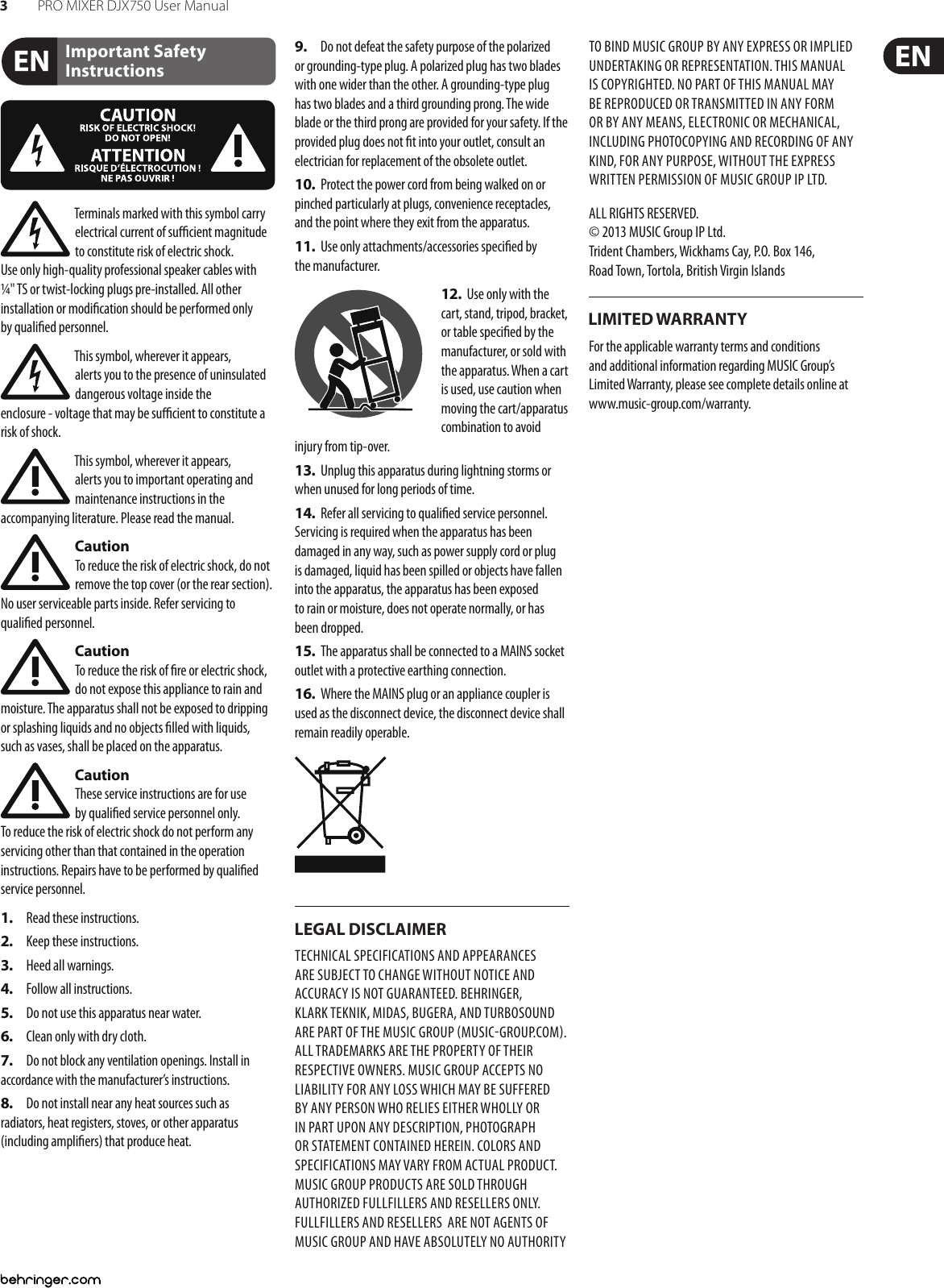 Page 3 of 10 - Behringer PRO MIXER DJX750 User Manual  To The 3de45d0b-0509-4c9a-90d0-ebe655017cd9