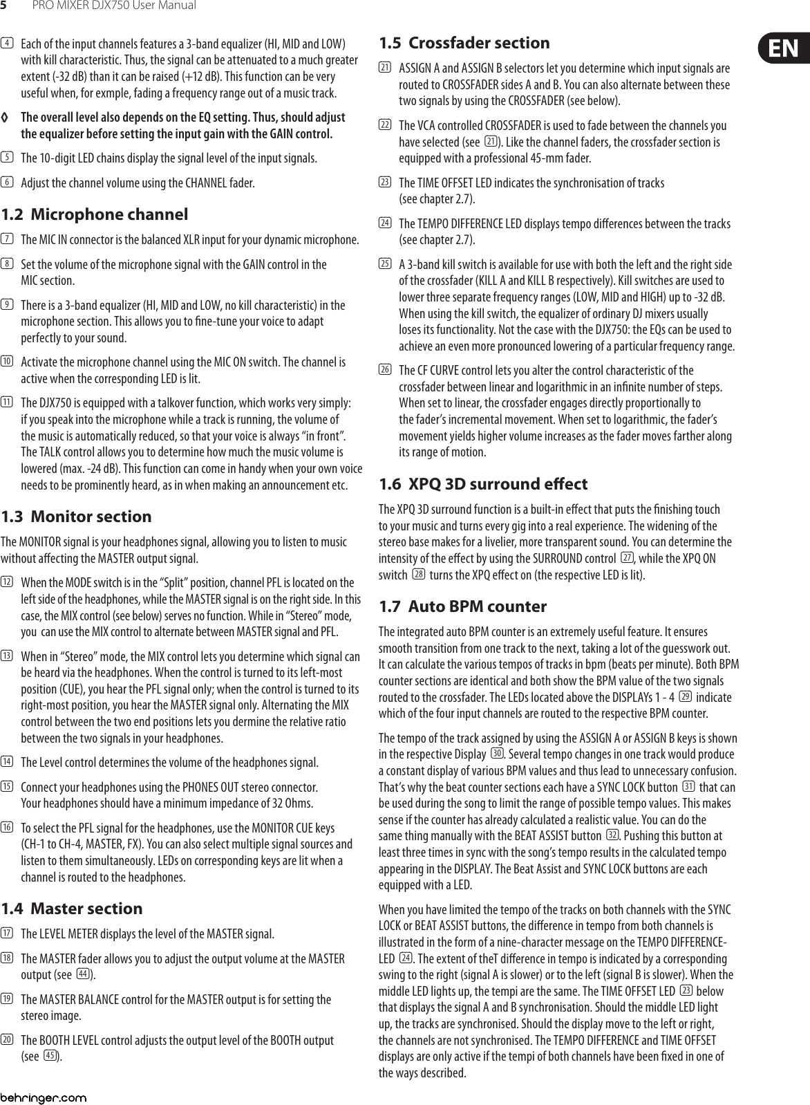 Page 5 of 10 - Behringer PRO MIXER DJX750 User Manual  To The 3de45d0b-0509-4c9a-90d0-ebe655017cd9