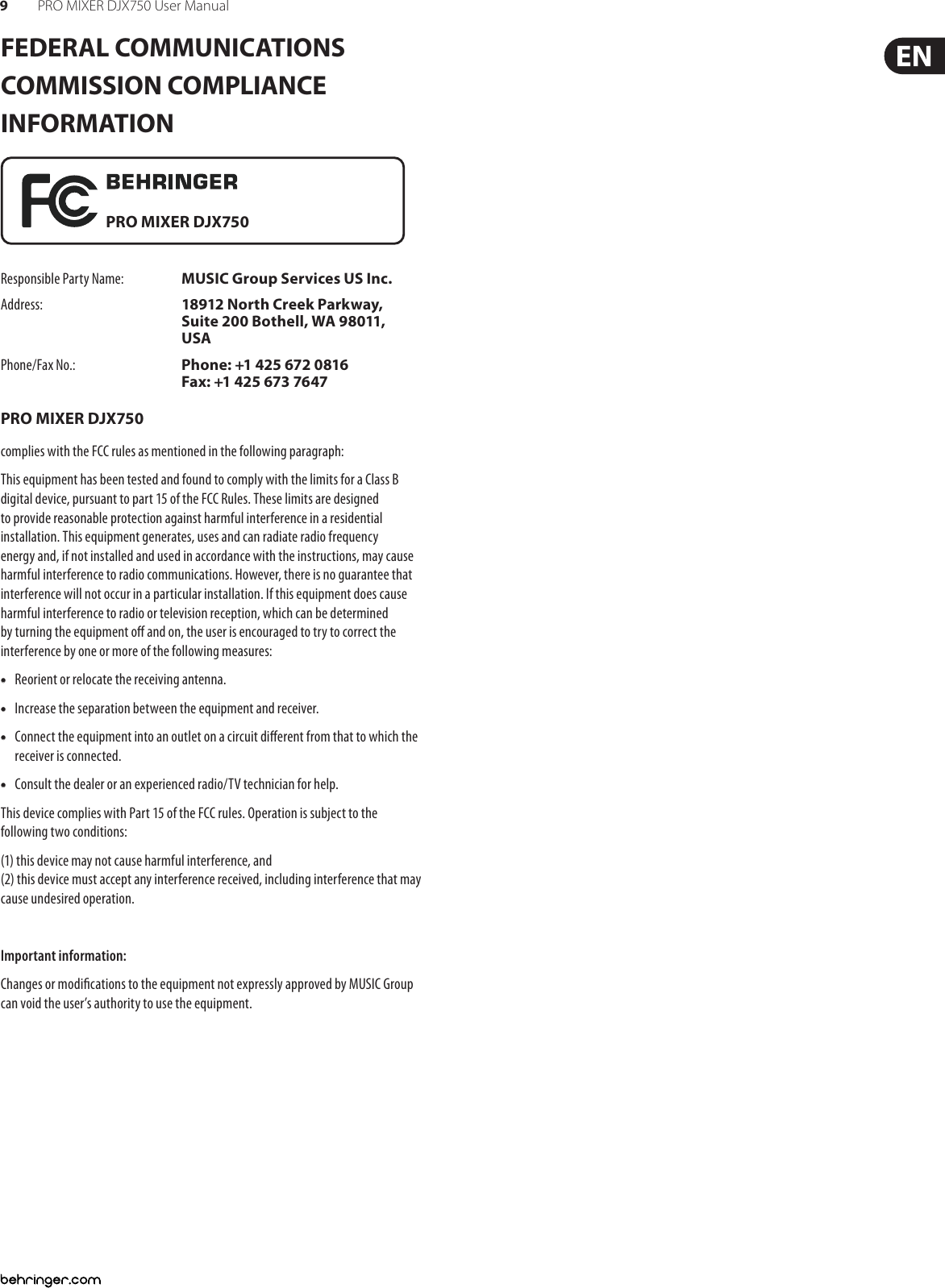 Page 9 of 10 - Behringer PRO MIXER DJX750 User Manual  To The 3de45d0b-0509-4c9a-90d0-ebe655017cd9