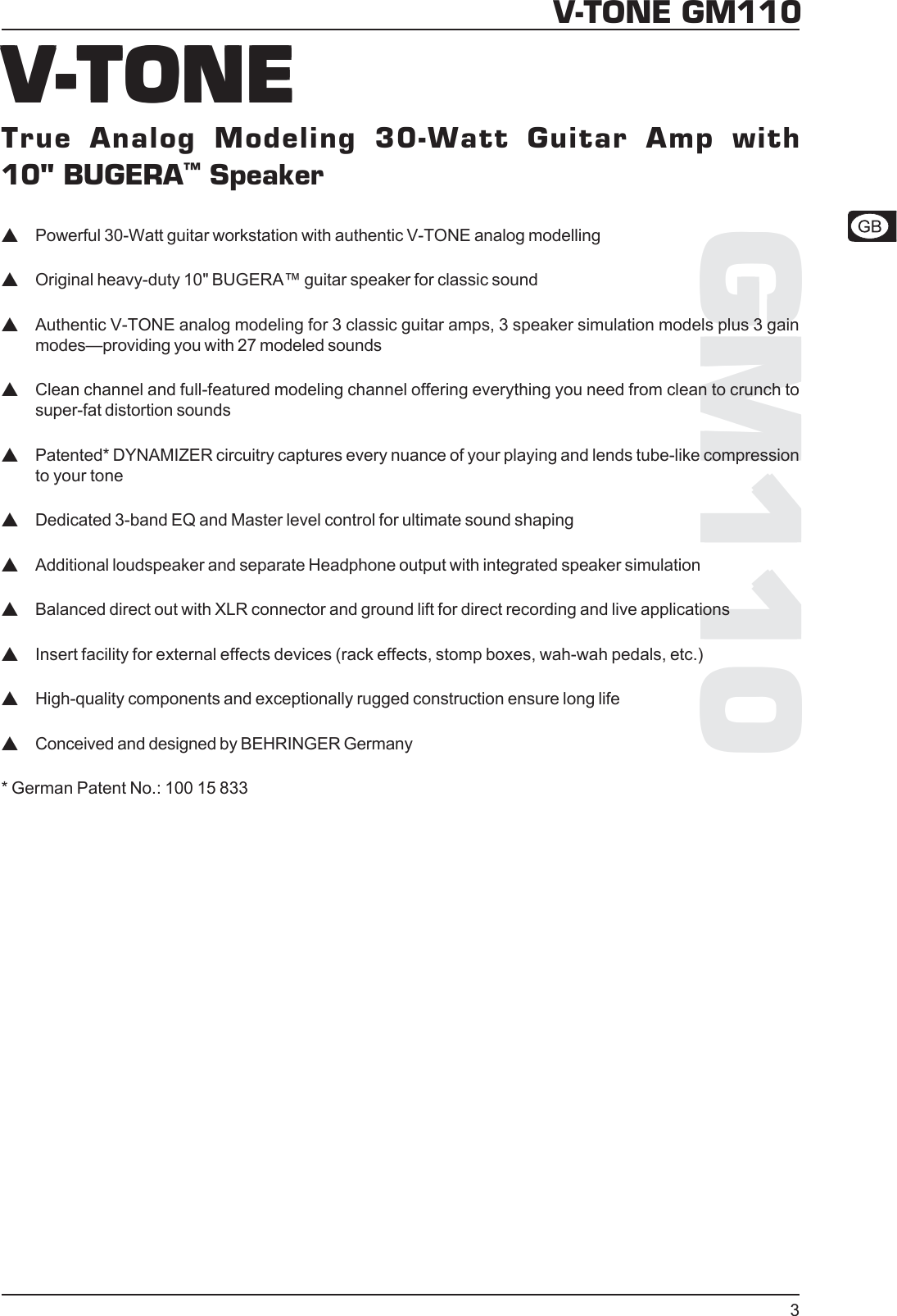 Page 3 of 9 - Behringer V-TONE GM110 DATA-MANFULL_GM110_ENG_Rev_1D User Manual  To The 36a654e3-911c-41dd-a621-c7af5bceb208