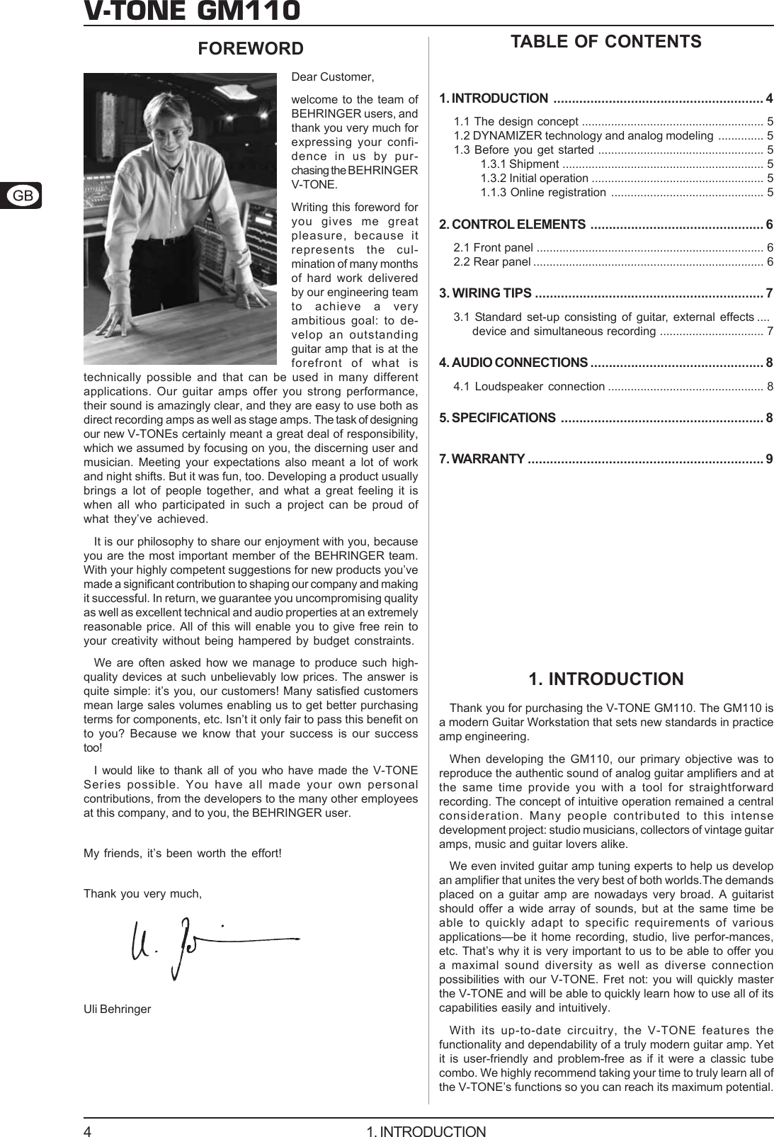 Page 4 of 9 - Behringer V-TONE GM110 DATA-MANFULL_GM110_ENG_Rev_1D User Manual  To The 36a654e3-911c-41dd-a621-c7af5bceb208