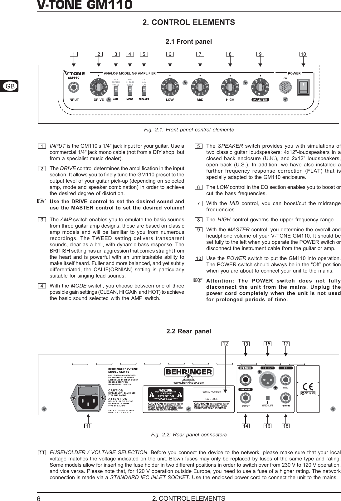 Page 6 of 9 - Behringer V-TONE GM110 DATA-MANFULL_GM110_ENG_Rev_1D User Manual  To The 36a654e3-911c-41dd-a621-c7af5bceb208