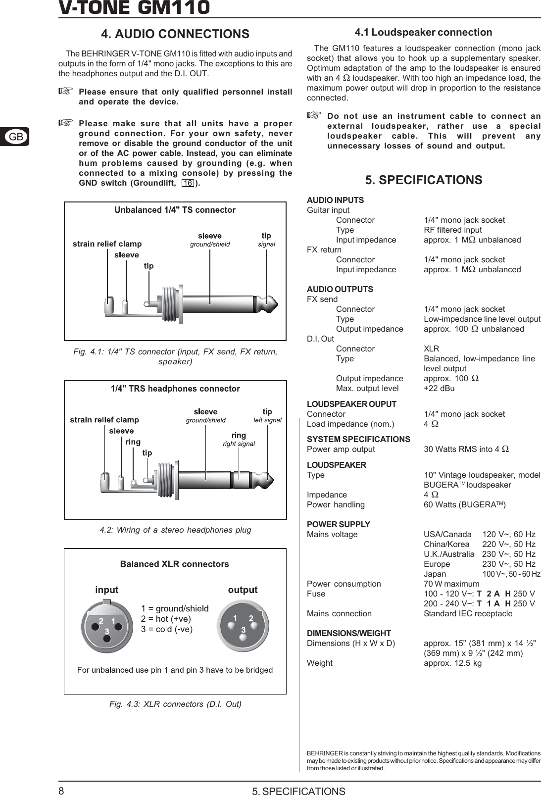 Page 8 of 9 - Behringer V-TONE GM110 DATA-MANFULL_GM110_ENG_Rev_1D User Manual  To The 36a654e3-911c-41dd-a621-c7af5bceb208