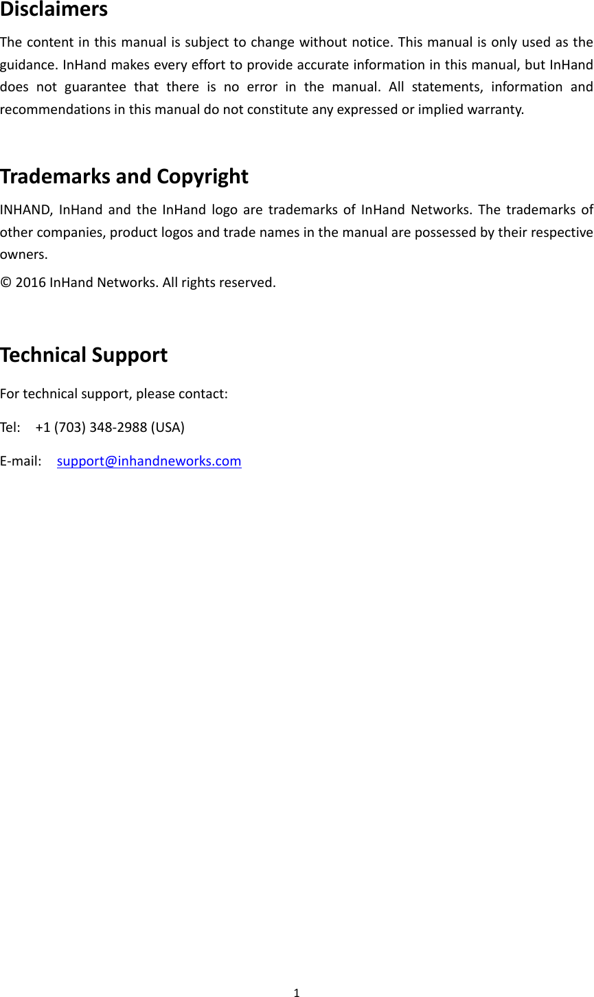 Page 2 of Beijing InHand Networks Technology IR611S Industrial Cellular Router User Manual InRouter6XX S User Manual v1 2 R2