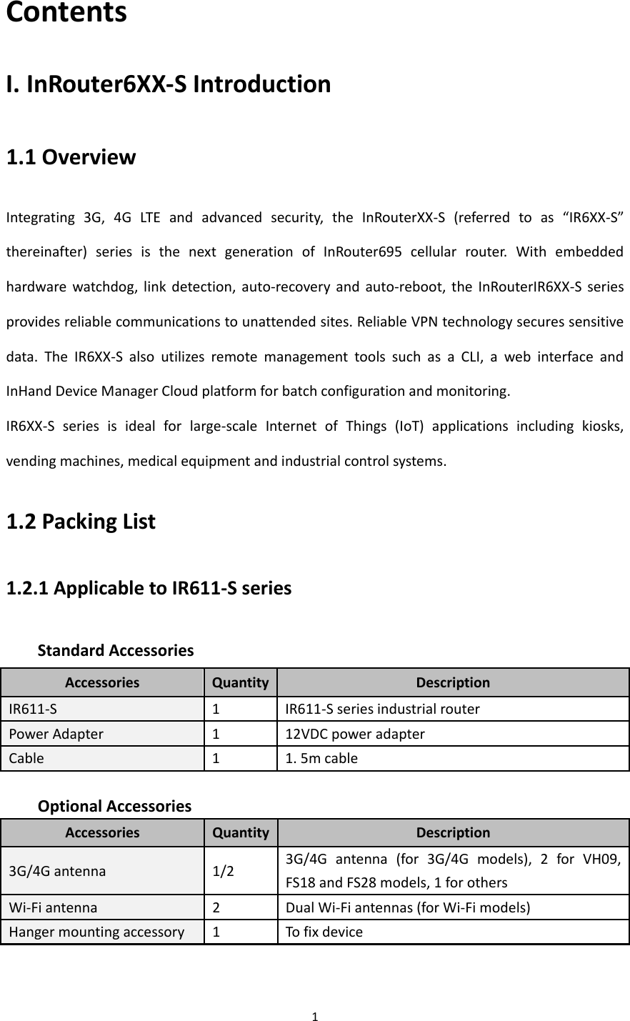 Page 7 of Beijing InHand Networks Technology IR611S Industrial Cellular Router User Manual InRouter6XX S User Manual v1 2 R2