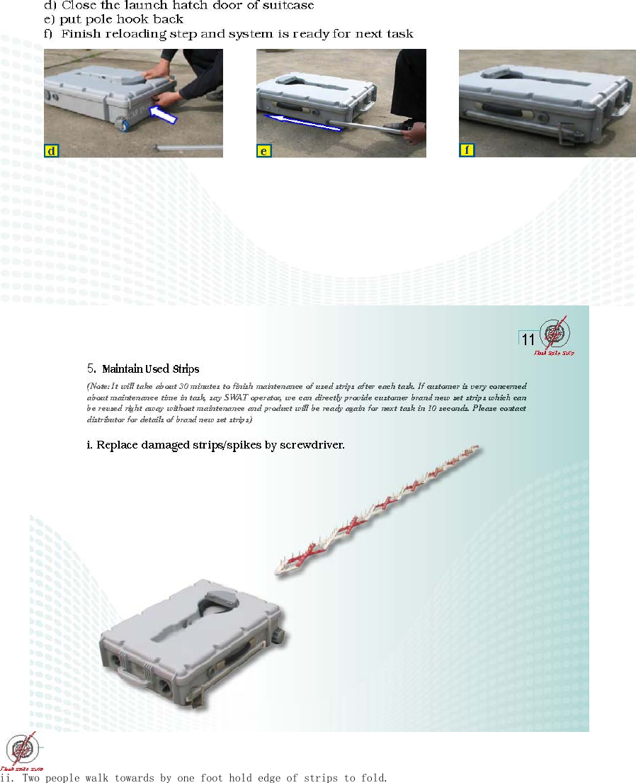    ii. Two people walk towards by one foot hold edge of strips to fold.  