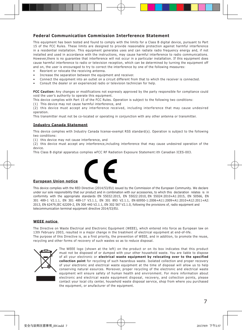 7FCC RF Radiation Exposure Statement:1.  This Transmitter must not be co-located or operating in conjunction with any other antenna or transmitter.2.  This equipment complies with FCC RF radiation exposure limits set forth for an uncontrolled environment.IC RF Radiation Exposure Statement:This equipment complies with IC radiation exposure limits set forth for an uncontrolled environment. This equipment should be installed and operated with minimum distance 20cm between the radiator &amp; your body.This transmitter must not be co-located or operating in conjunction with any other antenna or transmitter.SIMPLIFIED EU DECLARATION OF CONFORMITYThe simplified EU declaration of conformity referred to in Article 10(9) shall be provided as follows: Hereby, TPCast declares that the radio equipment type RX-1 is in compliance with Directive 2014/53/EU.The full text of the EU declaration of conformity is available at the following internet address: www. tpcastvr.com/legal.If this product is not working properly, please call TPCAST customer service for instruction.CAUTION: The product is not intended to be serviced except by TPCAST or our authorized service providers.About Power Box regulatory agency identificationsFor regulatory identification purposes, your product is assigned a model number of AD-1.Your product&rsquo;s FCC ID is 2AL8N-AD001X. This FCC ID can also be found printed on the Power Box.To ensure continued reliable and safe operation of your device, use only the accessories listed below with your AD-1:The Battery Pack has been assigned a model number of A1271.NOTE: This product is intended for use with a certified Class 2 Limited Power Source, rated 5 Volts DC, maximum 3.1 Amp power supply unit.5G Wi-FiThe device is going on be operated in 5150~5825MHz frequency range. It is restricted indoor environment only.FCC RF Radiation Exposure Statement:1.  This Transmitter must not be co-located or operating in conjunction with any other antenna or transmitter.2.  This equipment complies with FCC RF radiation exposure limits set forth for an uncontrolled environment.RF Exposure Information (SAR) This device meets the government&rsquo;s requirements for exposure to radio waves. This device is designed and manufactured not to exceed the emission limits for exposure to radio frequency (RF) energy set by the Federal Communications Commission of the U.S. Government. The exposure standard employs a unit of measurement known as the Specific Absorption Rate, or SAR. The SAR limit set by the FCC is 1.6W/kg. Tests for SAR are conducted using standard operating positions accepted by the FCC with the EUT transmitting at the specified power level in different channels. The highest SAR value for the device as reported to the FCC is 1.18 W/kg when placed next to the body.IC RF Radiation Exposure Statement:This equipment complies with IC radiation exposure limits set forth for an uncontrolled environment. This equipment should be installed and operated with minimum distance 20cm between the radiator &amp; your body.This transmitter must not be co-located or operating in conjunction with any other antenna or transmitter.SIMPLIFIED EU DECLARATION OF CONFORMITYThe simplified EU declaration of conformity referred to in Article 10(9) shall be provided as follows: Hereby, TPCast declares that the radio equipment type AD-1 is in compliance with Directive 2014/53/EU.The full text of the EU declaration of conformity is available at the following internet address: www. tpcastvr.com/legal.If this product is not working properly, please call TPCAST customer service for instruction.CAUTION: The product is not intended to be serviced except by TPCAST or our authorized service providers.Federal Communication Commission Interference StatementThis equipment has been tested and found to comply with the limits for a Class B digital device, pursuant to Part 15 of the FCC Rules. These limits are designed to provide reasonable protection against harmful interference in a residential installation. This equipment generates uses and can radiate radio frequency energy and, if not installed and used in accordance with the instructions, may cause harmful interference to radio communications. However,there is no guarantee that interference will not occur in a particular installation. If this equipment does cause harmful interference to radio or television reception, which can be determined by turning the equipment off and on, the user is encouraged to try to correct the interference by one of the following measures:&bull;  Reorient or relocate the receiving antenna.&bull;  Increase the separation between the equipment and receiver.&bull;  Connect the equipment into an outlet on a circuit different from that to which the receiver is connected.&bull;  Consult the dealer or an experienced radio or television technician for help.FCC Caution: Any changes or modifications not expressly approved by the party responsible for compliance could void the user&rsquo;s authority to operate this equipment.This device complies with Part 15 of the FCC Rules. Operation is subject to the following two conditions: (1)  This device may not cause harmful interference, and (2)  this device must accept any interference received, including interference that may cause undesired operation.This transmitter must not be co-located or operating in conjunction with any other antenna or transmitter.Industry Canada StatementThis device complies with Industry Canada license-exempt RSS standard(s). Operation is subject to the following two conditions: (1)  this device may not cause interference, and(2)  this device must accept any interference,including interference that may cause undesired operation of the device.This Class B digital apparatus complies wFCC RF Radiation Exposure Statement:ith Canadian ICES-003.European Union noticeThis device complies with the RED Directive (2014/53/EU) issued by the Commission of the European Community. We declare under our sole responsibility that our product and in combination with our accessories, to which this  declaration  relates  is  in  conformity  with  the  appropriate  standards  EN  55032:2015,  EN  55022:2010, EN  55024:2010+A1:2015,  EN  50566,  EN  301  489-1  V2.1.1,  EN  301  489-17  V3.1.1,  EN  301  893  V2.1.1,  EN 60950-1:2006+A11:2009+A1:2010+A12:2011+A2:2013, EN 62479,IEC 62209-2, EN 300 440 V2.1.1, EN 302 567 V2.1.0, following the provisions of, radio equipment and telecommunication terminal equipment directive 2014/53/EU.WEEE noticeThe Directive on Waste  Electrical and Electronic  Equipment (WEEE), which entered into  force as European  law on 13th February 2003, resulted in a major change in the treatment of electrical equipment at end-of-life.The purpose of this Directive is, as a first priority, the prevention of WEEE, and in addition, to promote the reuse,recycling and other forms of recovery of such wastes so as to reduce disposal.The  WEEE  logo  (shown  at  the  left)  on  the  product  or  on  its  box  indicates  that  this  productmust not be disposed of or dumped with your other household waste. You are liable to dispose of all your electronic or electrical waste equipment by relocating over to the specified collection point for recycling of such hazardous waste. Isolated collection and proper recovery of your electronic and electrical waste equipment at the time of disposal will allow us to help conserving natural esources. Moreover, proper recycling of the electronic and electrical waste equipment will ensure safety of human health and environment. For more information about electronic and electrical waste equipment disposal, recovery, and collection points, please contact your local city center, household waste disposal service, shop from where you purchased the equipment, or anufacturer of the equipment.安全与法则注意事项_EN.indd   7 2017/9/9   下午2:37