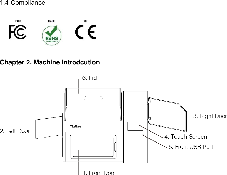   1.4 Compliance      Chapter 2. Machine Introdcution    