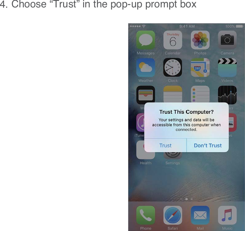 Choose &ldquo;Trust&rdquo; in the pop-up prompt box204.