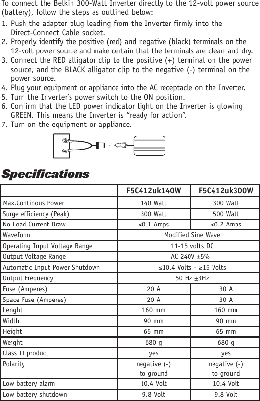 Page 4 of 10 - Belkin Belkin-Ac-Anywhere-Power-Inverter-F5C412Uk140W-Users-Manual- P75043uk_F5C412uk_man_uk  Belkin-ac-anywhere-power-inverter-f5c412uk140w-users-manual