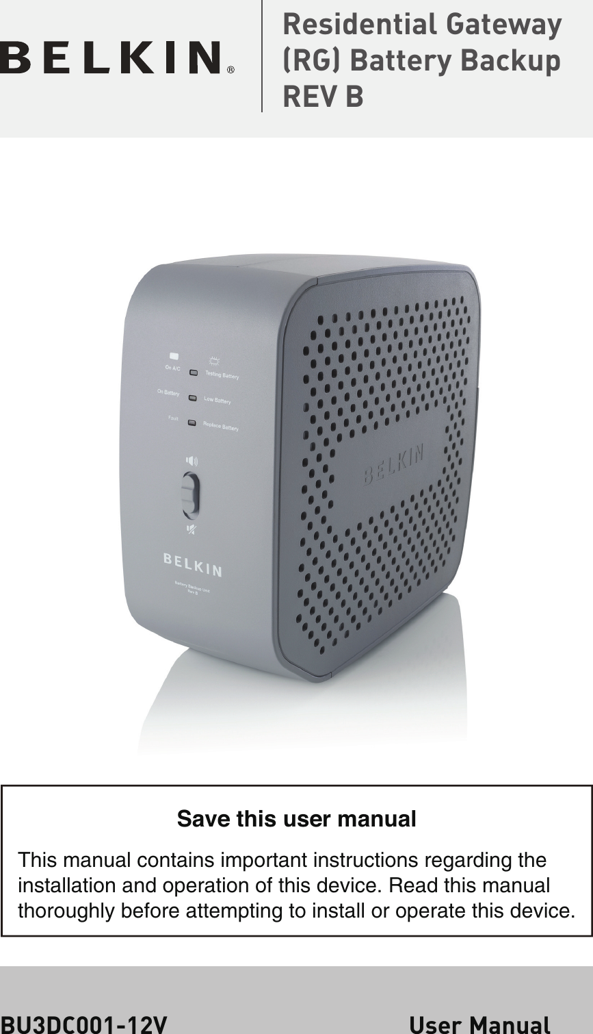 Page 1 of 12 - Belkin Belkin-Bu3Dc001-12V-Users-Manual- UserManual&WallMounting_BU3DC001-12V  Belkin-bu3dc001-12v-users-manual