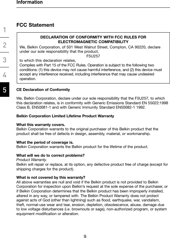 Page 10 of 12 - Belkin Belkin-F5U257-Users-Manual- P75091_F5U257_man  Belkin-f5u257-users-manual