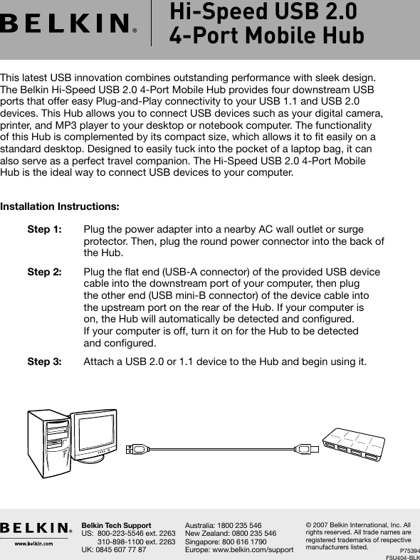 Page 1 of 1 - Belkin Belkin-Hi-Speed-Usb-2-0-4-Port-Mobile-Hub-Users-Manual- P75394_F5U404_BLK_QIG  Belkin-hi-speed-usb-2-0-4-port-mobile-hub-users-manual