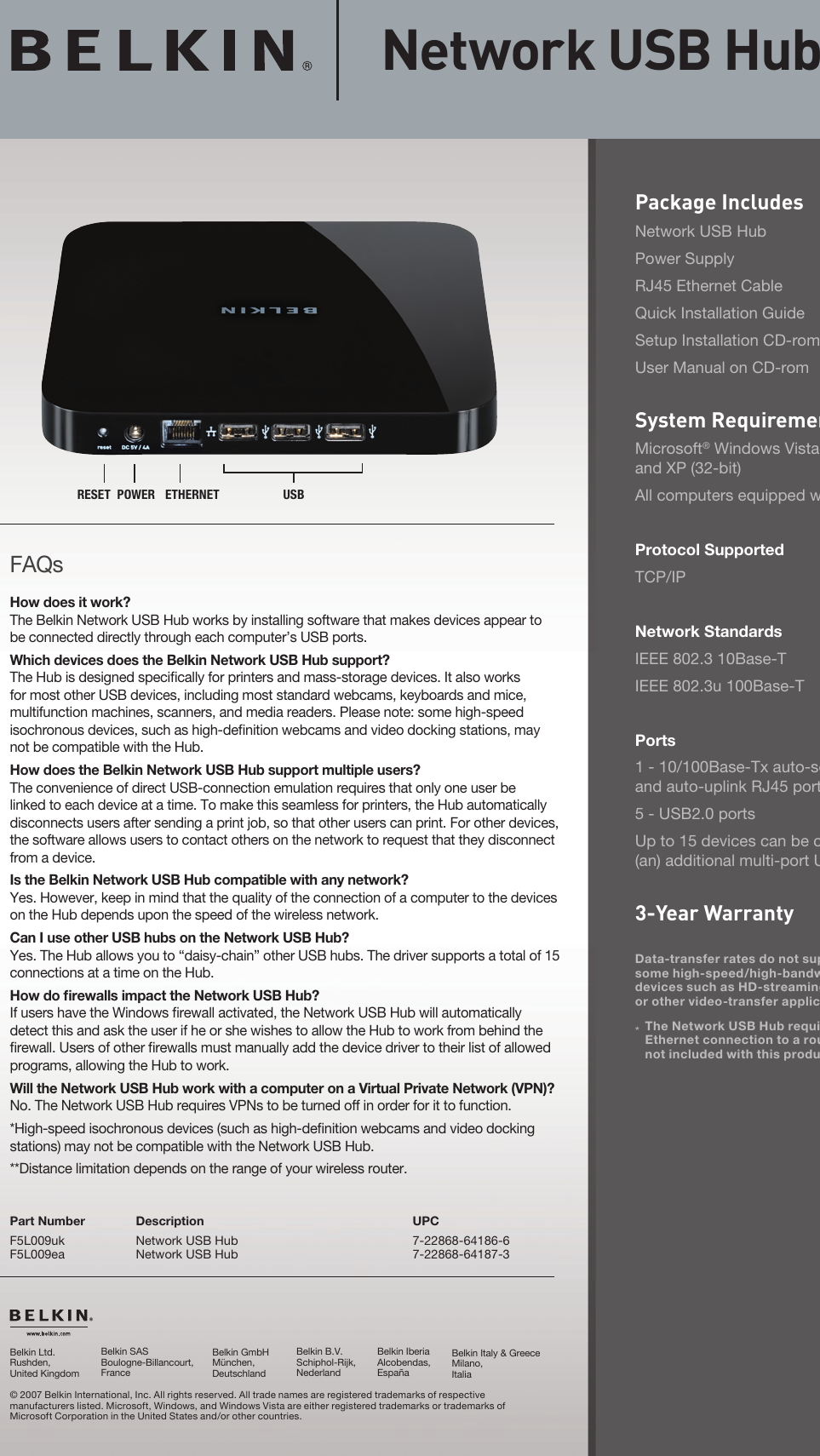 Page 2 of 2 - Belkin Belkin-Network-Usb-Hub-F5L009-Users-Manual- PB070813_F5L009uk  Belkin-network-usb-hub-f5l009-users-manual