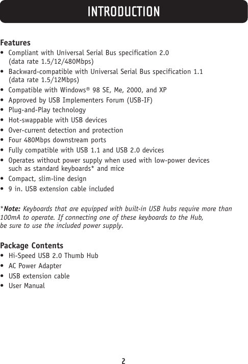 Page 4 of 9 - Belkin Belkin-Thumb-Hub-F5U218-Mob-Users-Manual- P74459_F5U218-MOB_man  Belkin-thumb-hub-f5u218-mob-users-manual