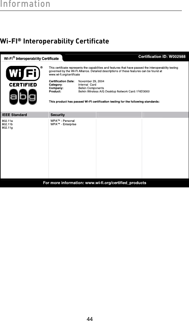 44InformationWi-FI® Interoperability Certificate