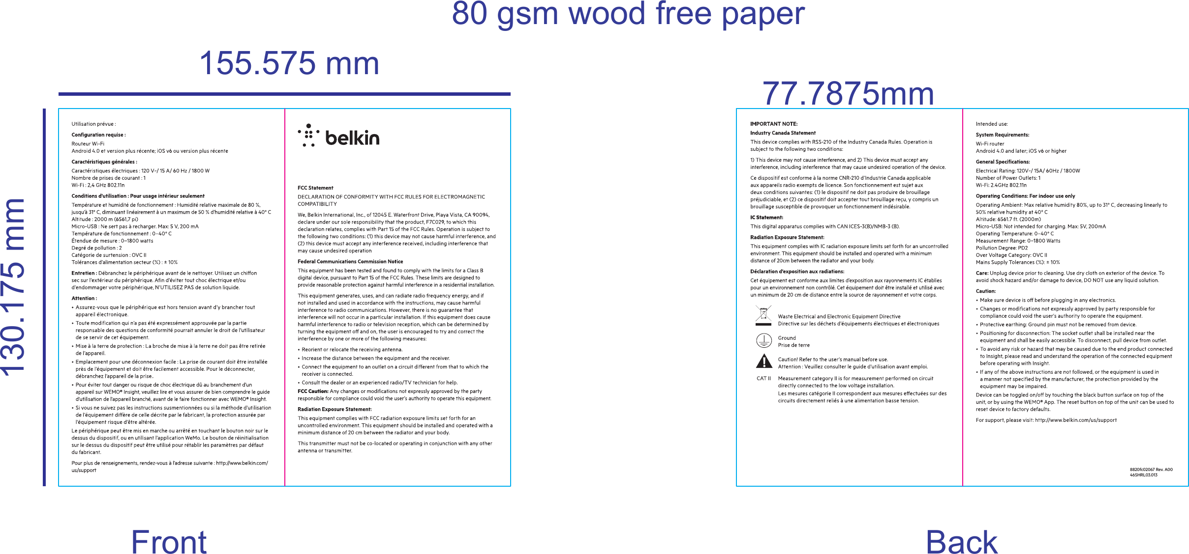 8820fc02067 Rev. A0046SHRL03.01380 gsm wood free paper155.575 mm 77.7875mm130.175 mmFront Back