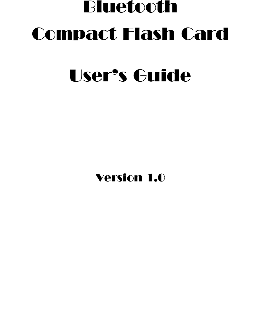           Bluetooth Compact Flash Card User’s Guide      Version 1.0 
