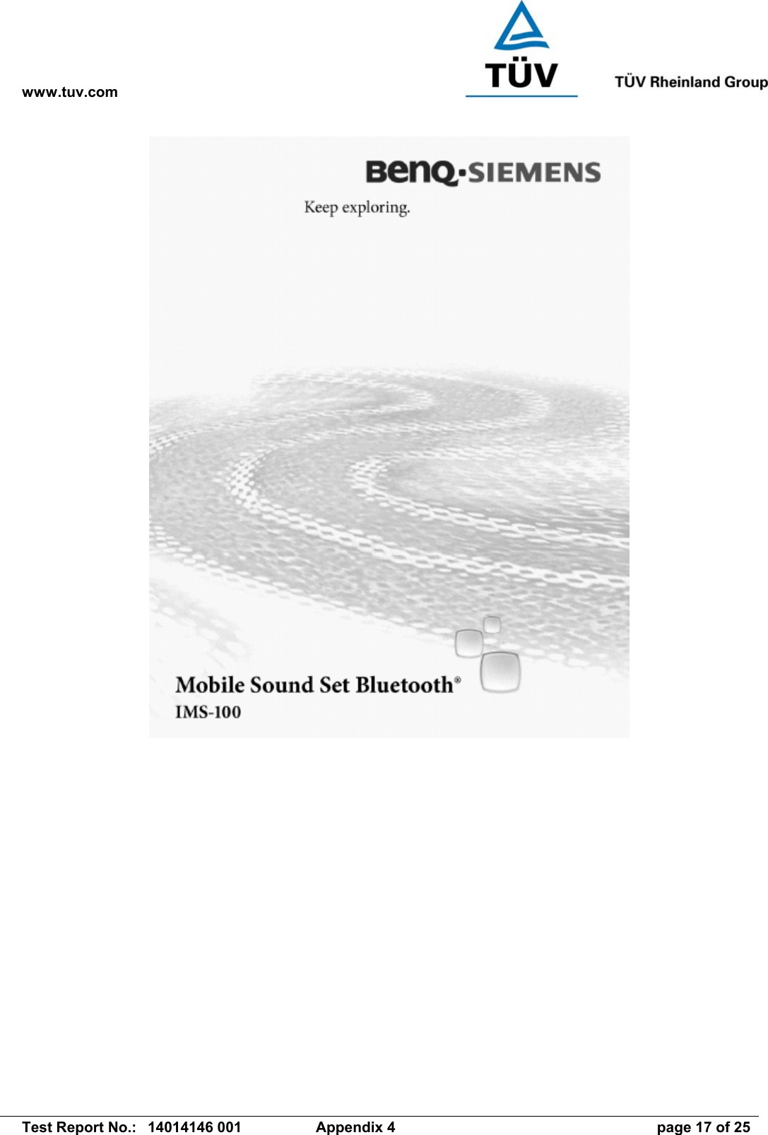 www.tuv.com   Test Report No.:  14014146 001  Appendix 4  page 17 of 25 