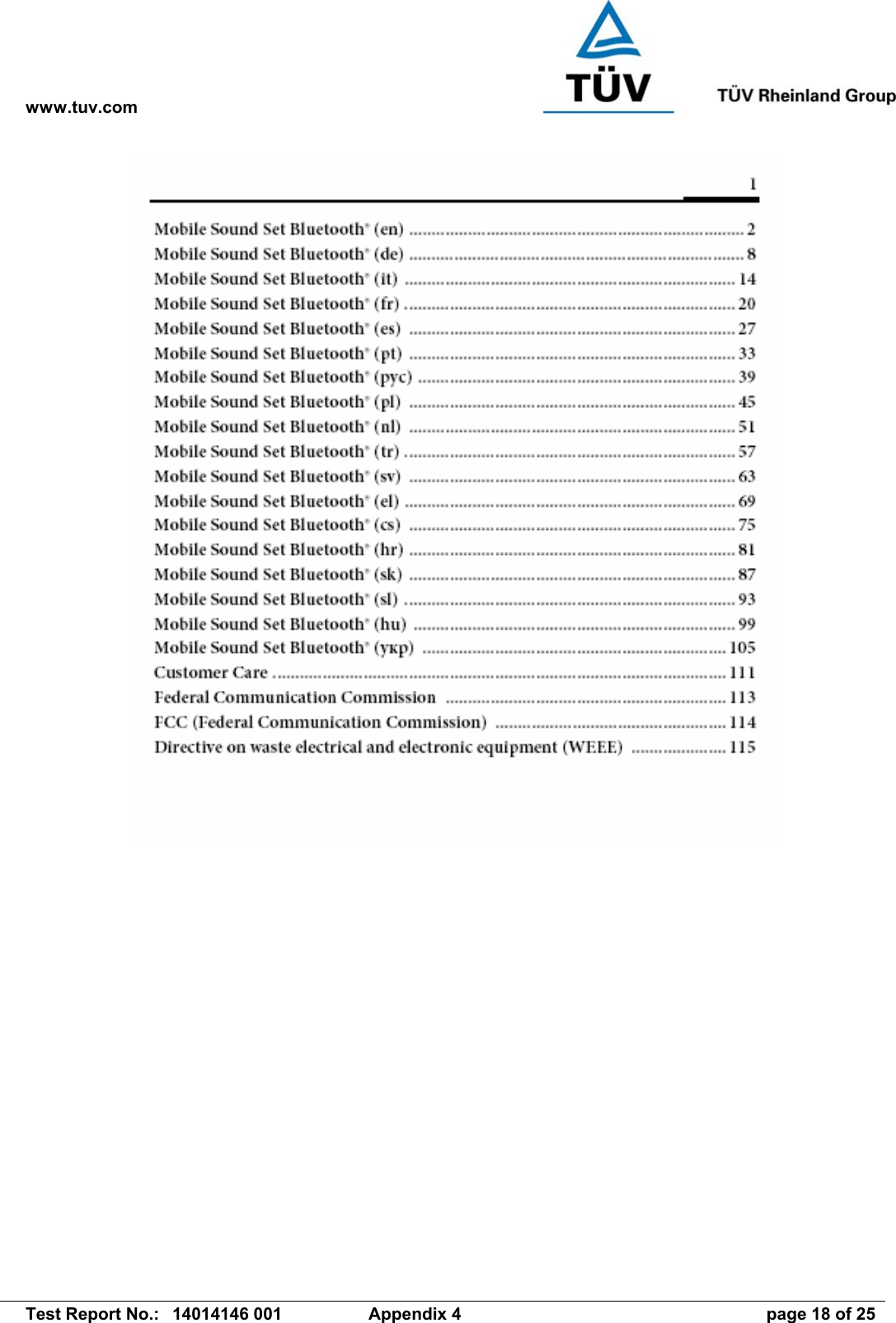 www.tuv.com   Test Report No.:  14014146 001  Appendix 4  page 18 of 25 