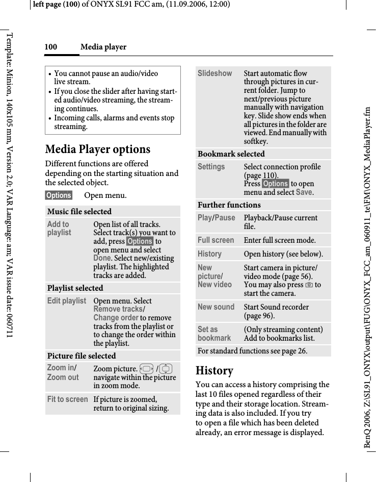Page 100 of BenQ Mobile and OHG SL91 GSM 900/1800/1900, UMTS Mobile Phone with BT User Manual ONYX FUG