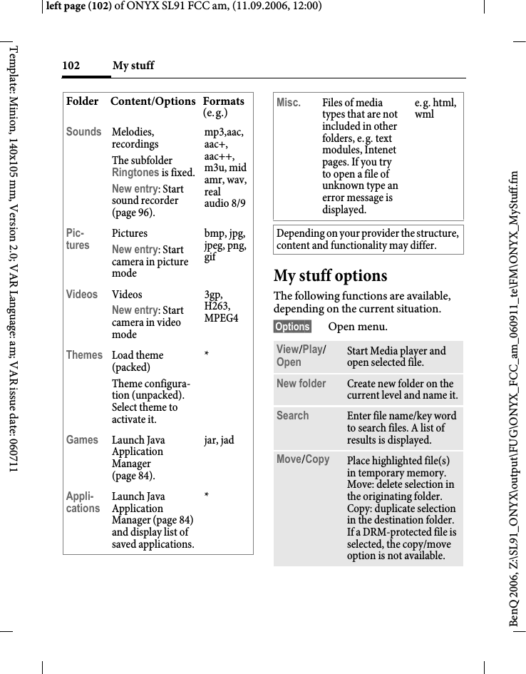 Page 102 of BenQ Mobile and OHG SL91 GSM 900/1800/1900, UMTS Mobile Phone with BT User Manual ONYX FUG