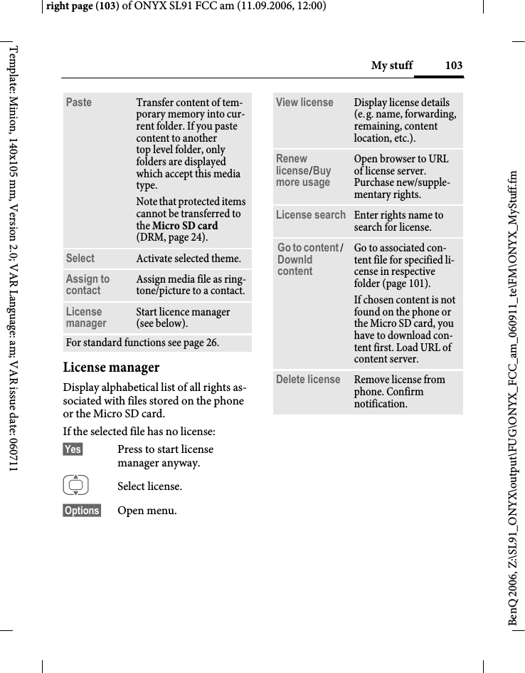 Page 103 of BenQ Mobile and OHG SL91 GSM 900/1800/1900, UMTS Mobile Phone with BT User Manual ONYX FUG