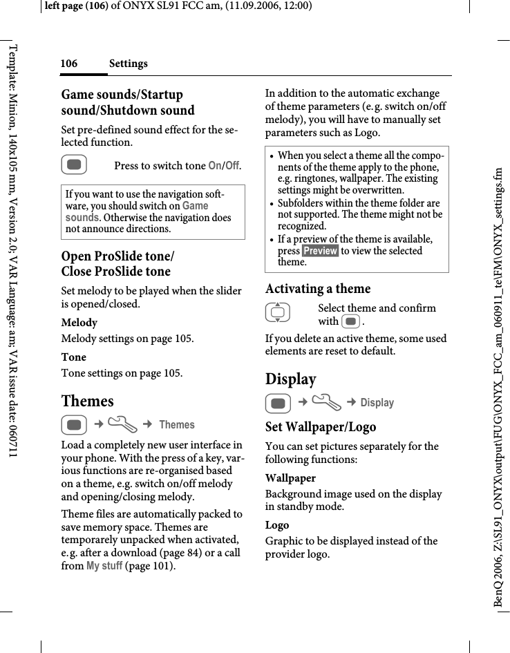 Page 106 of BenQ Mobile and OHG SL91 GSM 900/1800/1900, UMTS Mobile Phone with BT User Manual ONYX FUG