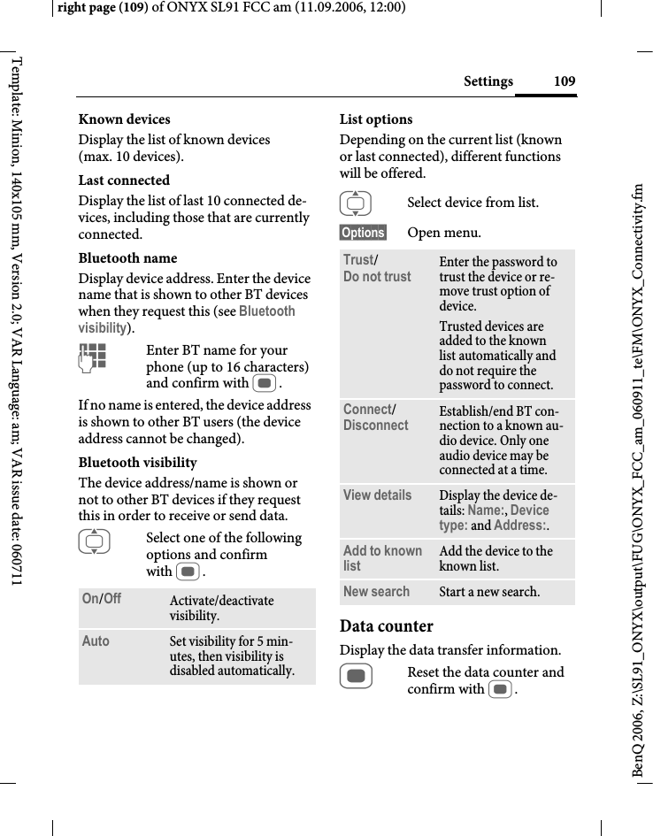 Page 109 of BenQ Mobile and OHG SL91 GSM 900/1800/1900, UMTS Mobile Phone with BT User Manual ONYX FUG
