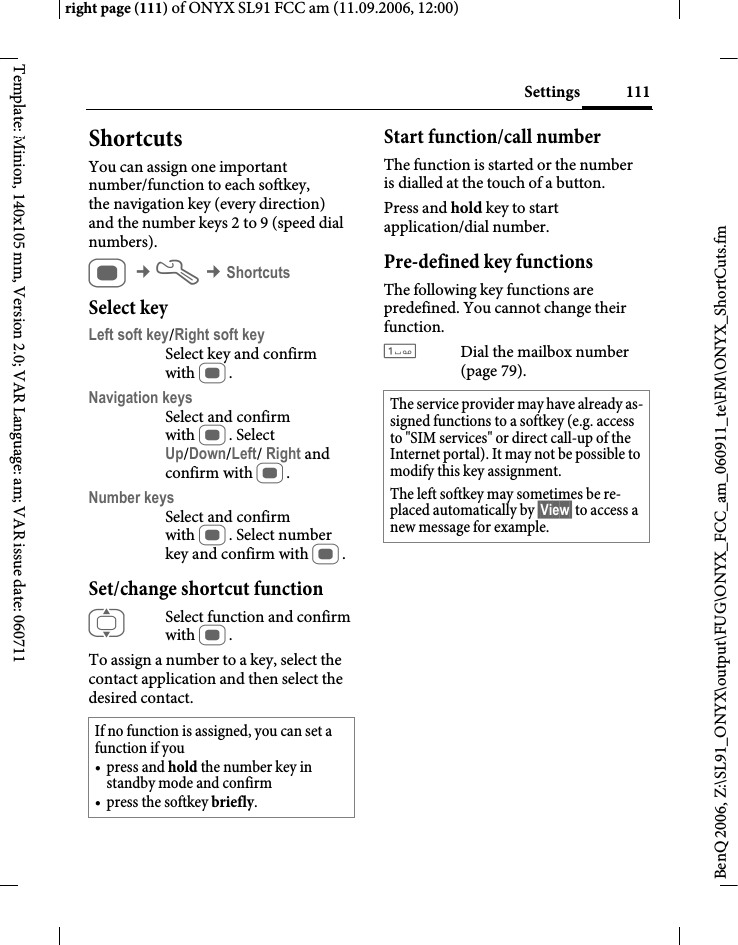 Page 111 of BenQ Mobile and OHG SL91 GSM 900/1800/1900, UMTS Mobile Phone with BT User Manual ONYX FUG