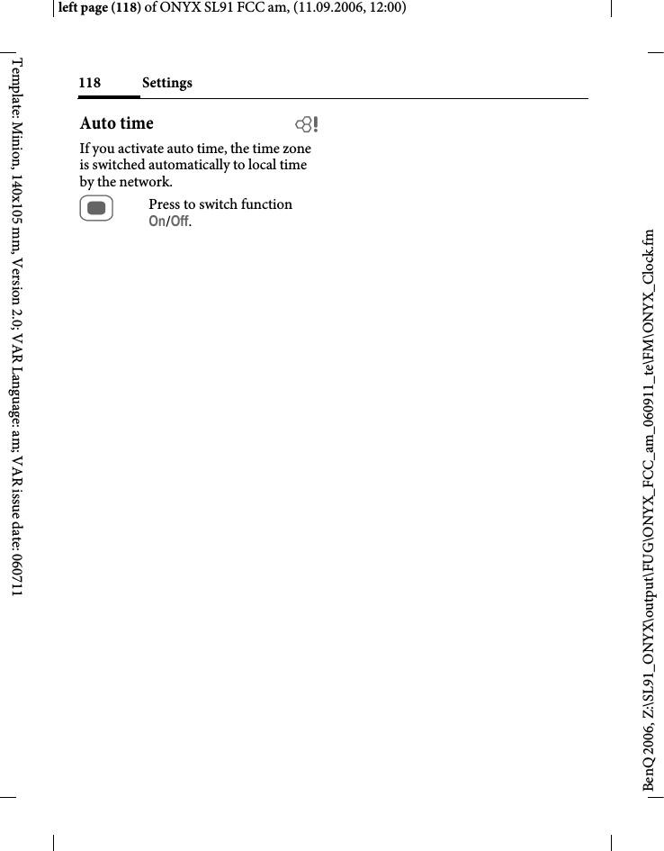 Page 118 of BenQ Mobile and OHG SL91 GSM 900/1800/1900, UMTS Mobile Phone with BT User Manual ONYX FUG