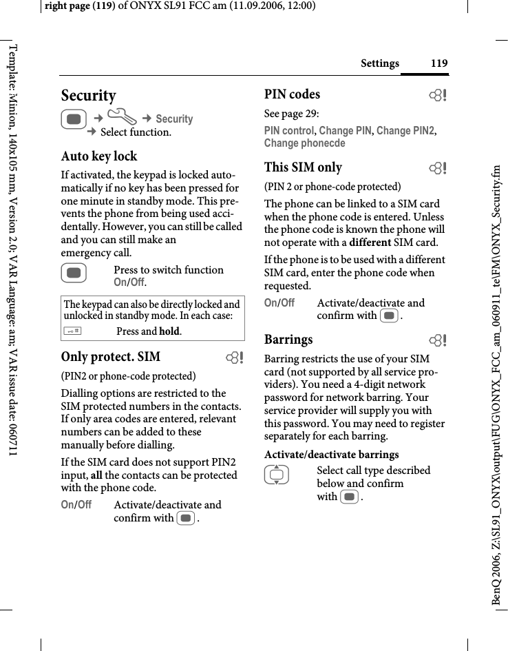 Page 119 of BenQ Mobile and OHG SL91 GSM 900/1800/1900, UMTS Mobile Phone with BT User Manual ONYX FUG