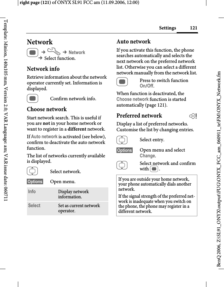 Page 121 of BenQ Mobile and OHG SL91 GSM 900/1800/1900, UMTS Mobile Phone with BT User Manual ONYX FUG