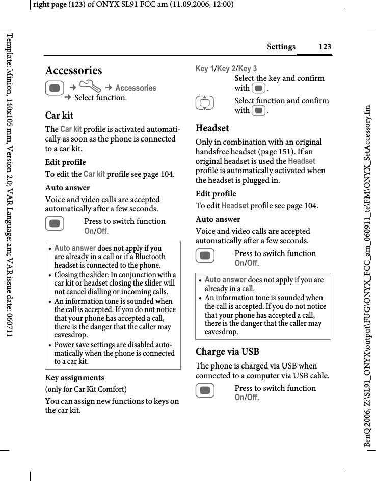 Page 123 of BenQ Mobile and OHG SL91 GSM 900/1800/1900, UMTS Mobile Phone with BT User Manual ONYX FUG
